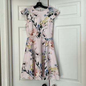 Ted Baker of London size one floral light pink dress with flutter sleeves
